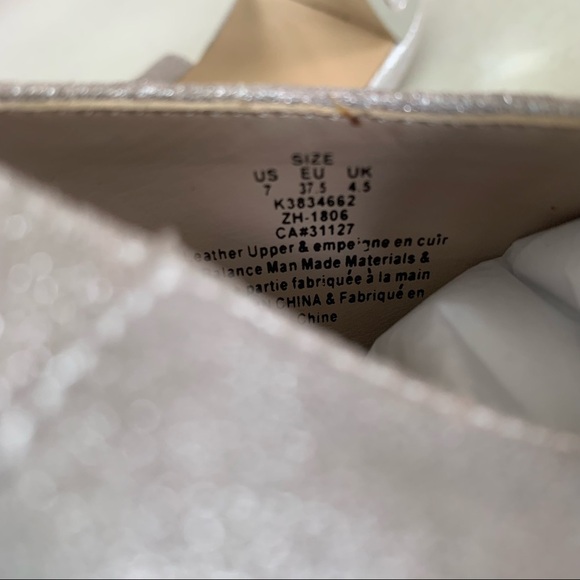 DKNY Col Metallic Silver Glitter Leather Peep Toe Slingback Heeled Sandals - Picture 9 of 9